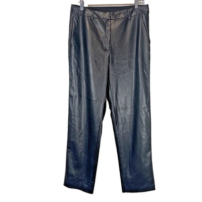 Pantalones de pierna recta de tiro alto de cuero sintético negros Elie Tahari para mujer 12 Foto 1 de 4