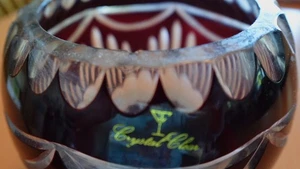Crystal Clear 24% Lead Crystal Purple Cut to Clear Rose Bowl - Picture 1 of 4