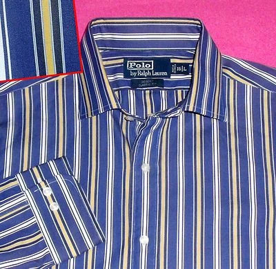 RALPH LAUREN REGENT MENS SHIRT VBLUE YELLOW WHITE STRIPED CLASSIC FIT SHIRT - Image 1 of 3