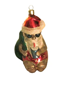 SANTA CLAUS Christmas Ornament Dillard's Trimmings Glass Glitter Beach Bag  NWT - Picture 1 of 6