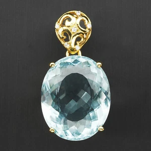 Velvety Sky Blue Aquamarine 25.65Ct 925 Sterling Silver 24K Gold Plated Pendants - Picture 1 of 6