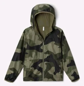 $65 Columbia Boy XL 18/20 Water Resistant Reversible Hood Rain Jacket Green Camo - Picture 1 of 5