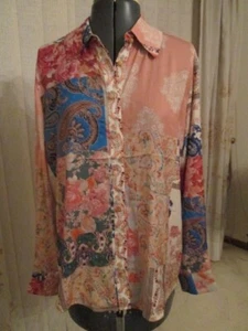 RACHEL ZOE silky satin patchwork paisley floral blouse top button M BNWT - Picture 1 of 19