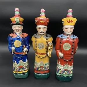 Vtg 12” Chinese Porcelain Figures Qing Dynasty Emperors Statues - Set Of 3 - Picture 1 of 10