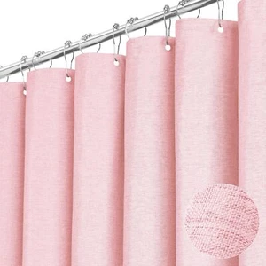 Pink Extra Long Shower Curtain 72x96" Linen Textured Heavy Duty with 12 Hooks - Picture 1 of 6
