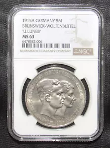 Germany Duchy of Brunswick 1915 A 5 Mark NGC MS 63 - Picture 1 of 4