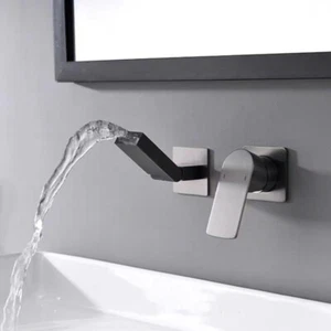 Gun Metal Bathroom Brass Washbasin Tap Wall Mounted Concealed Basin Mixer Faucet - Picture 1 of 11