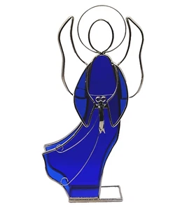 Blue Stained Glass Angel Large Silver Tone Metal Vintage 1988 Numbered SIGNED - Picture 1 of 18