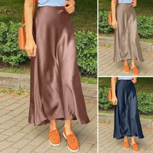Maxi Vestido Largo Satinado Sedoso Mujeres Verano Falda Línea A Fiesta Club Elegante Damas - Imagen 1 de 13