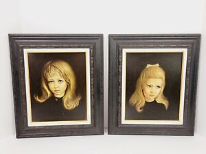 Vintage Big Sad Eyed Blonde Girl Frame Art Print Teardrop/Locket Irene Spencer
