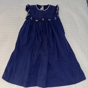 Best & Co Smocked Blue Dress Size 4 sailboats made in italy Vintage - Picture 1 of 7