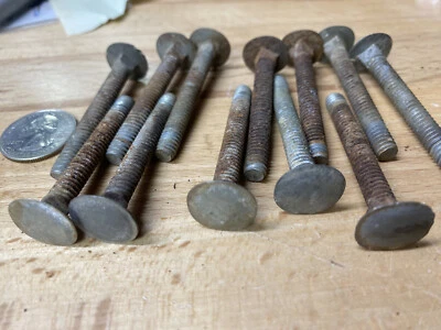 (12) Pernos de carro planos oxidados recuperados DE COLECCIÓN 2" X 1/4" C antiguos restaurados Foto 1 de 3