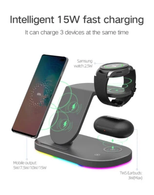 Wireless Charger Charging 3In1 For Android Apple Watch Air Pods iPhone 14 13 12 - Image 1 of 4