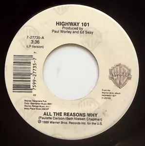 HIGHWAY 101 ALL THE REASONS WHY/HIGHER GROUND WARNER BROS. RECORD VINYL 45 65-29 - Picture 1 of 3