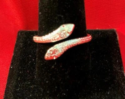 925 Placcato Argento Regolabile Doppio Testa Serpente Stile Misura Anello 9 USA - Immagine 1 di 2