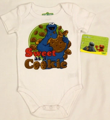 NIÑOS 3-6 meses Mameluco Blanco Plaza Sésamo Galleta Monstruo "Dulce como Galleta" Nuevo con Etiquetas Foto 1 de 2