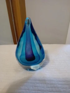 ART GLASS TEAR DROP PAPER WEIGHT IN BLUES - Picture 1 of 5