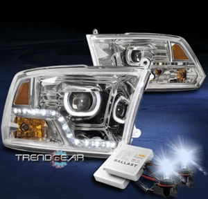 FOR 2009-2018 DODGE RAM HALO LED CHROME PROJECTOR HEADLIGHTS LAMP W/8K XENON HID - Picture 1 of 4