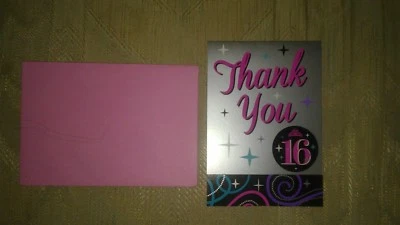 40 Sweet 16 Sixteen Thank You Cards Pink Silver Crown Princess Birthday Party... - Image 1 of 4