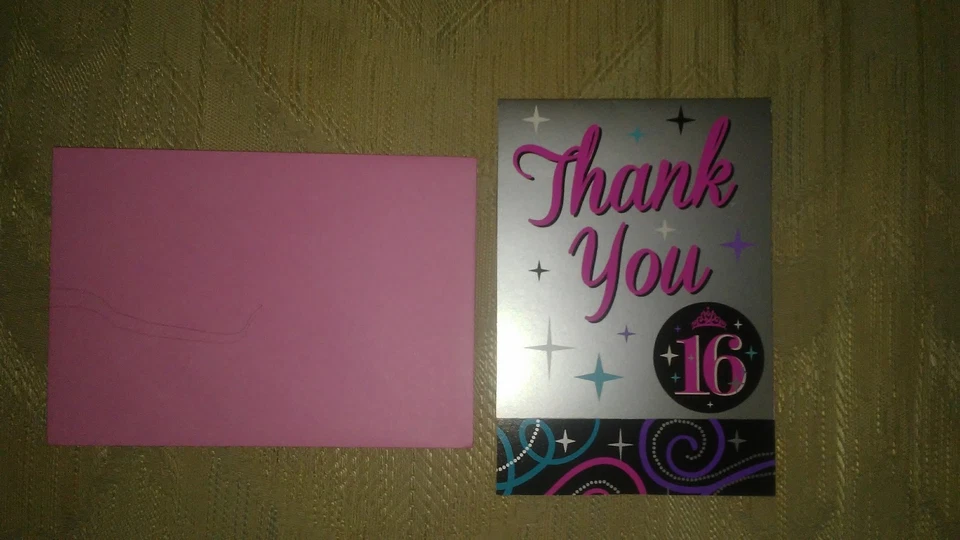 40 Sweet 16 Sixteen Thank You Cards Pink Silver Crown Princess Birthday Party... - Image 1 of 4