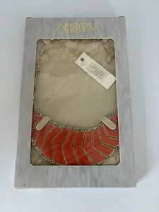 NEW Amrita Singh Neon Orange Hammered Gold Tone Chunky Statement Necklace NIP - Picture 1 of 3