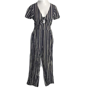 Xhilaration Super Cute Navy & Beige Stripes Romper Jumpsuit Pants ~ Sz M  - Picture 1 of 8