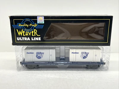 Weaver Custom Penn State 2003 Flatcar with 2 Shipping Containers O Gauge New PSU - Image 1 of 4