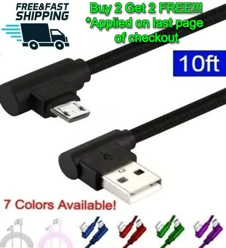 10FT 90 Degree Angle Fast Charge Micro USB Cable Rapid Power Sync Cord Charger L - Image 1 of 4
