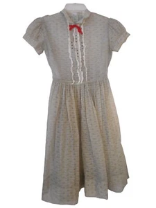 Antique 1960s Child's Grey white Lace back button overlay dress Sheer - Picture 1 of 11