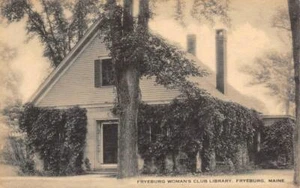 WOMAN'S CLUB LIBRARY Fryeburg, Maine Oxford County c1930s Vintage Postcard - Imagen 1 de 2