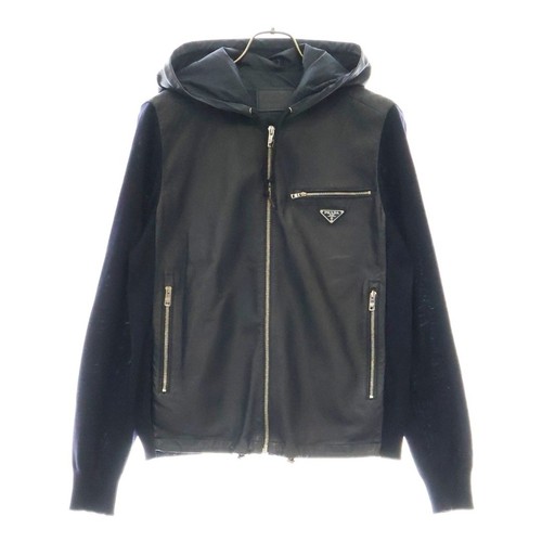 Parka PRADA pelle di agnello maglia zip pelle di agnello manica commutata cappuccio blu navy u