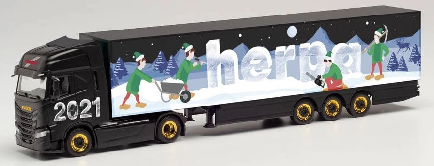 HERPA,IVECO S-Way 4x2 带面包车拖车 3 轴圣诞节 HERPA 2021,1/87,他... — 第 1/1 张图片