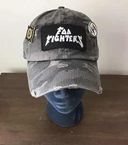 NEW~FOO FIGHTERS 🇬🇧 CAMO DISTRESSED BALL CAP HAT W/2 FF BADGE PINS~KBETHOS - Picture 1 of 9