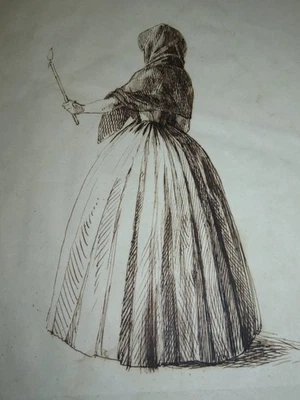 att. Camille ROGIER (1810-1896) DESSIN ENCRE FEMME ROBE DRAPÉ CIERGE DEUIL 1860 - Photo 1/3