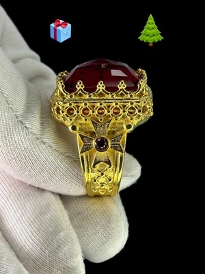 AAA QUALITY SOLID STERLING 925 SILVER HANDMADE MEN'S JEWELRY FACETTED RUBY RING - Image 1 of 4