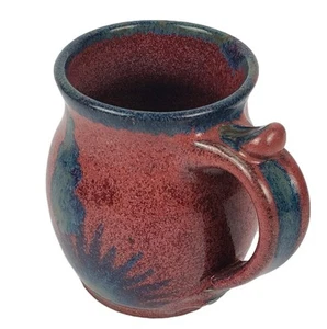 Studio Kunst Keramik Kaffeebecher handgeworfen tiefrote und blaue Glasur signiert galvanisch - Bild 1 von 19