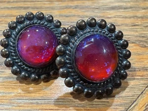 Vintage Jelly Opal Ohrringe Drachenatem Sterling Silber Feuer Kunst Glas 50er - Bild 1 von 7
