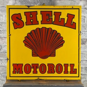 SHELL Emailschild 21,3 x 19,7 x 0,8 Zoll (54 x 50 x 2 cm) schönes Vintage Mot... - Bild 1 von 15