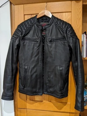 Men’s Superdry Black Leather Jacket Size Medium Racer Style - Image 1 of 4