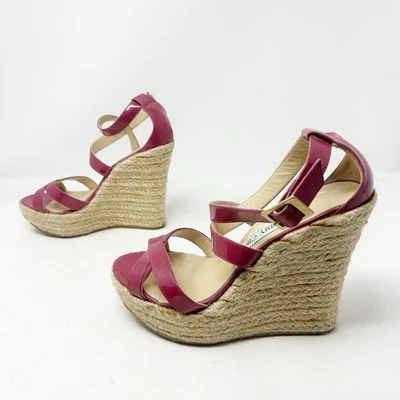 Sandalias de cuña Jimmy Choo Phoenix rosa charol alpargata plataforma 37 (7) Foto 1 de 4