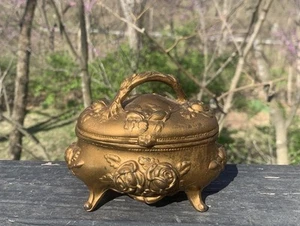 Rogers Co Metal Casket Jewelry Box Art Nouveau Footed 813-883 Rare Antique Vtg - Picture 1 of 24