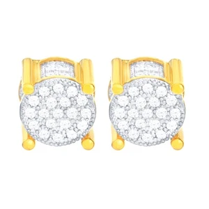 Men's Iced Out CZ 6mm Round Stud Earrings 2 Tone Gold Plated Screw Back BE 023 - Picture 1 of 15