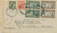 NEW ZEALAND 1941 int. postage 1 Sh Tui Bird Airmail-Cover INDIA + NZ CENSOR