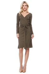 Yemak Women's V-Neck Long Sleeve Belted Wrap Sweater Dress MK6008 - Picture 1 of 11
