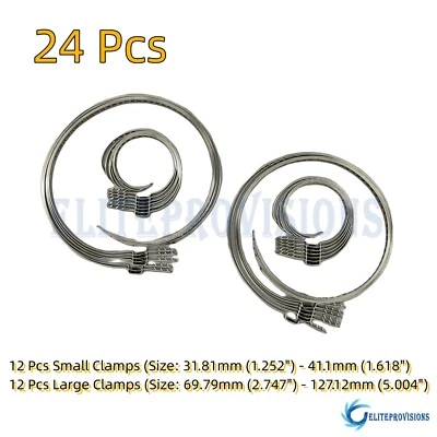 24 Pcs Universal Adjustable Axle CV Joint Boot Crimp Clamps Small  Large Kits - Image 1 of 4