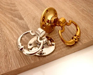 Georgian Vintage Style Mortice Drop Ring Door Knob Pull Handles - Brass & Chrome - Picture 1 of 19