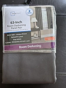 New 63 Inch Room Darkening Panel Pair 30" x 63" x2 Brand New SEALED Dark Gray - Picture 1 of 2