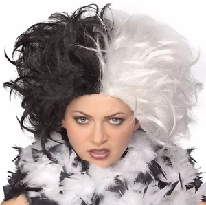Cruella de Vil Costume WIG Black White Ms Spot Hair 101 Adult Deville Dalmations - Picture 1 of 1