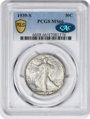 1939-S Walking Liberty Silver Half Dollar MS66 PCGS (CAC) - Image 1 of 4