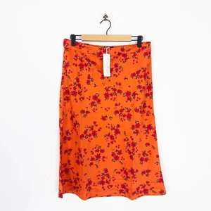 Dannii Minogue Midi Skirt Size 14 Satin Orange Pink Floral Print Petite NEW - Picture 1 of 6